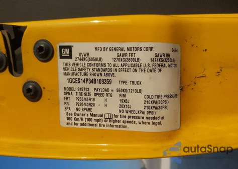 2004 Chevrolet Ssr z USA, uszkodzony, nr VIN 1GCES14P34B108359